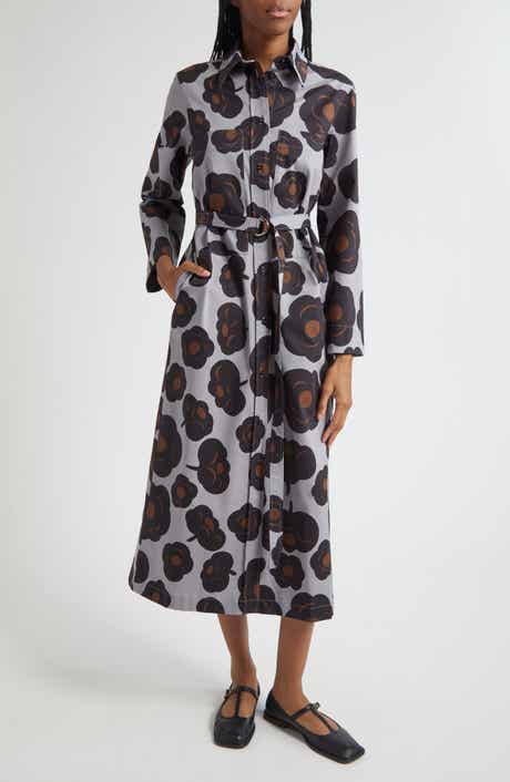 Marimekko Molly Tumma Floral Long Sleeve Twill Shirtdress
