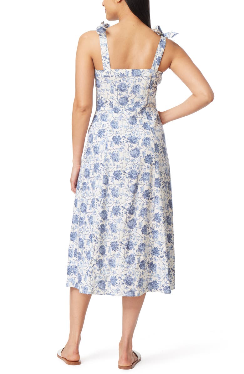 C & C California Ellis Floral Button Front Linen Blend Sundress, Alternate, color, Snow White Indigo Floral
