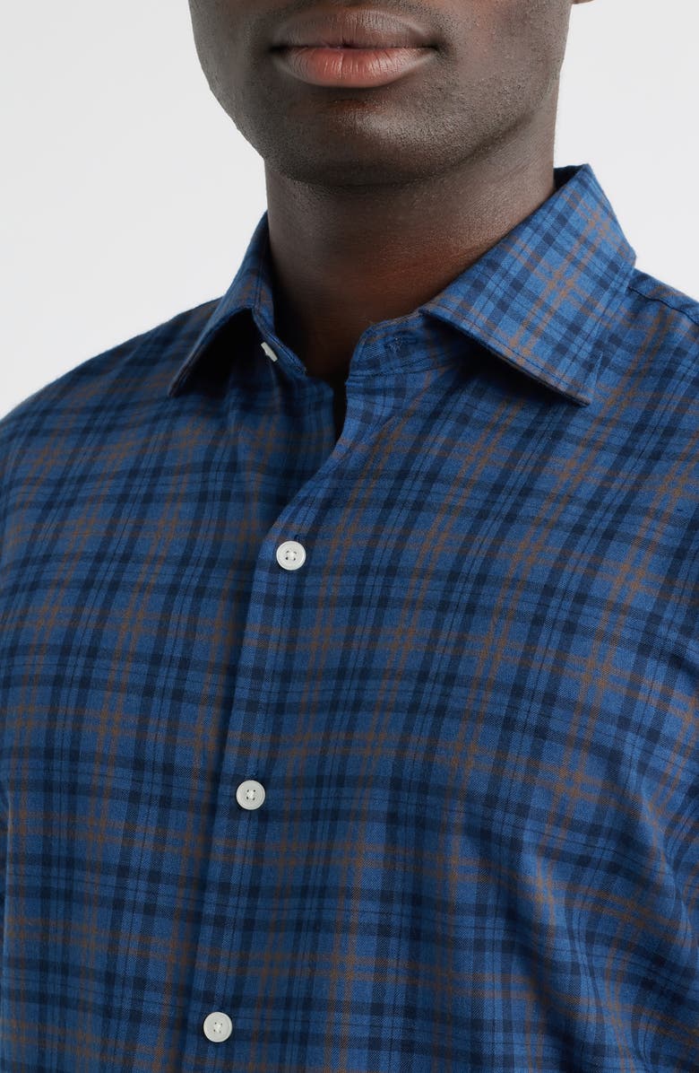 Peter Millar Bar Harbour Plaid Flannel Performance Button-Up Shirt, Alternate, color, Blue Haze