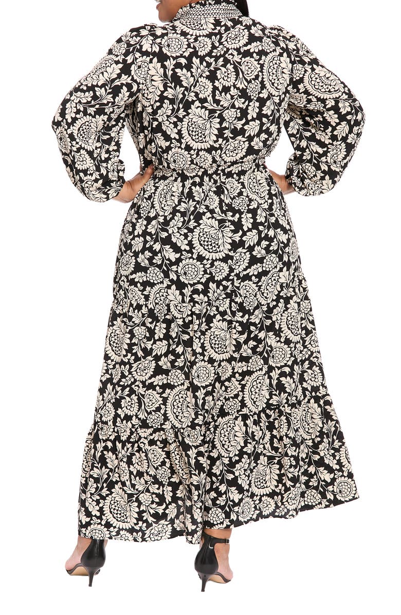 London Times Long Sleeve Tiered Maxi Dress, Alternate, color, Black/ Bone