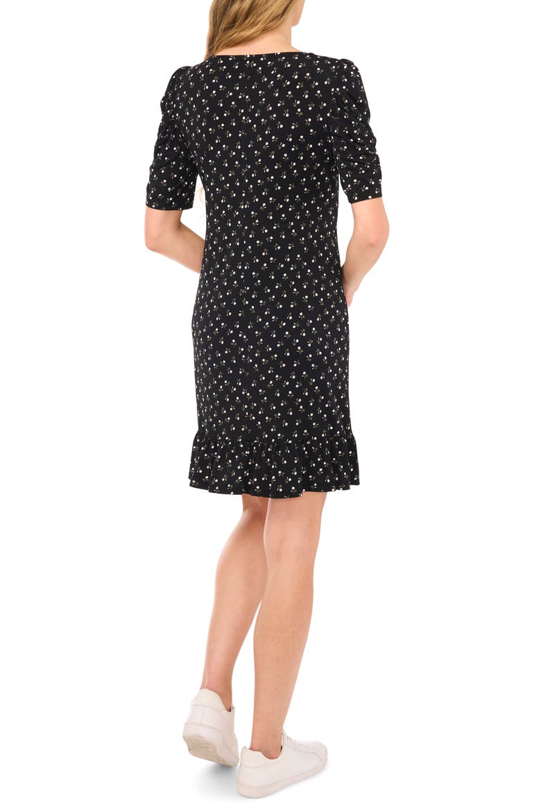 Floral Ruched Sleeve Dress, Alternate, color, RICH BLACK