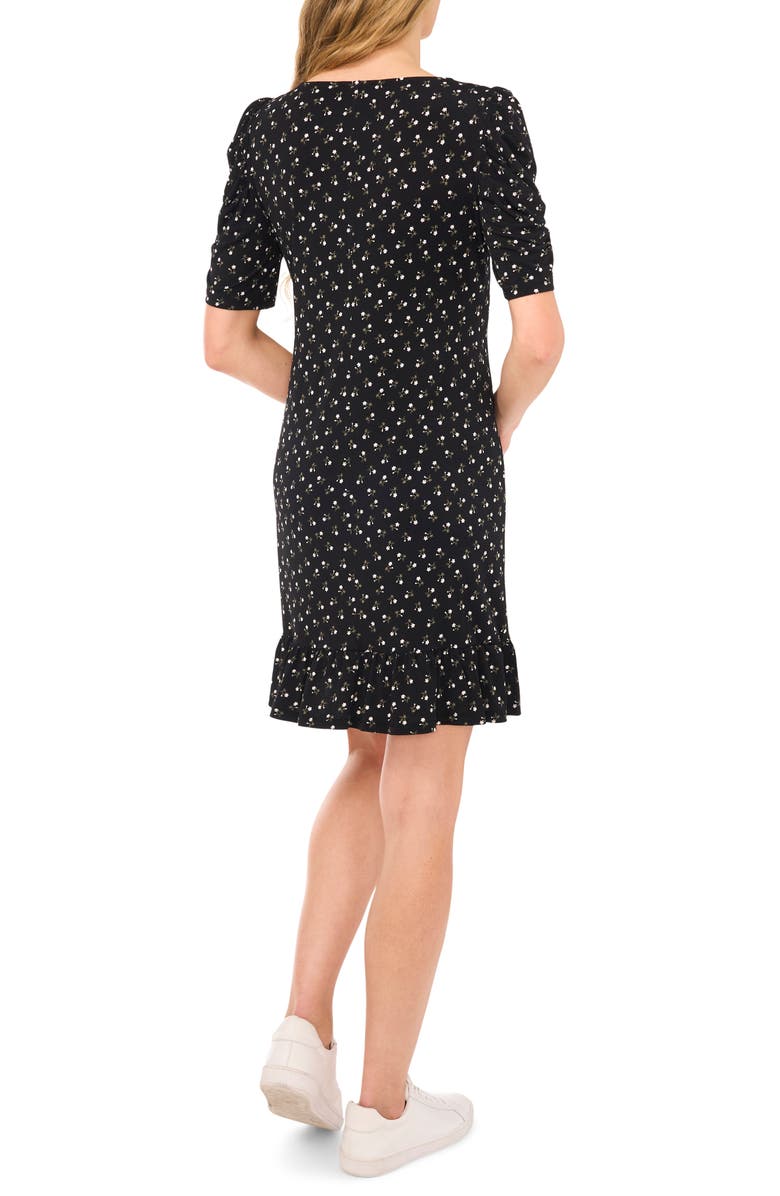 CeCe Floral Ruched Sleeve Dress, Alternate, color, Rich Black