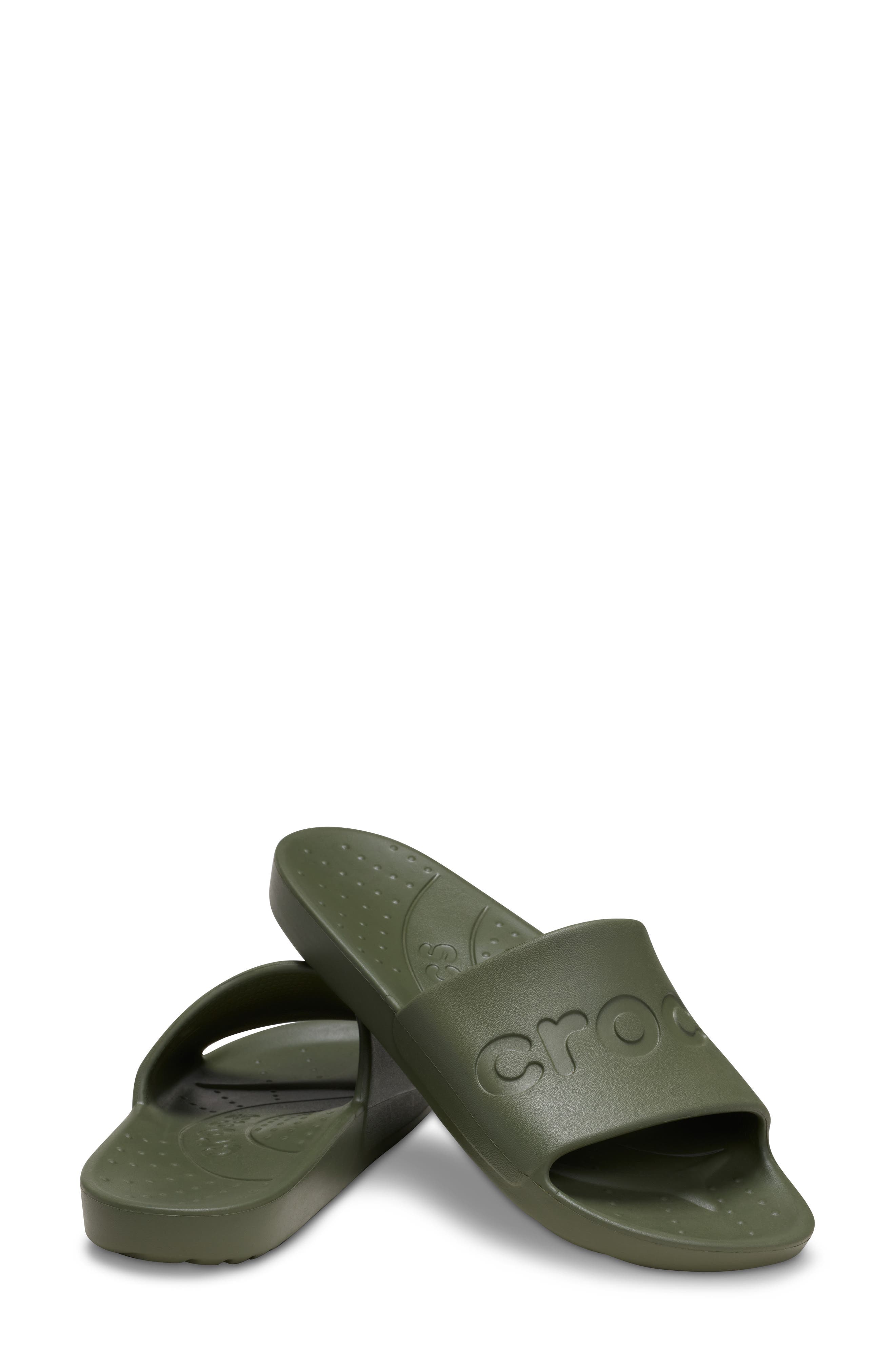 CROCS Gender Inclusive Logo Slide Sandal, Alternate, color, Army Green