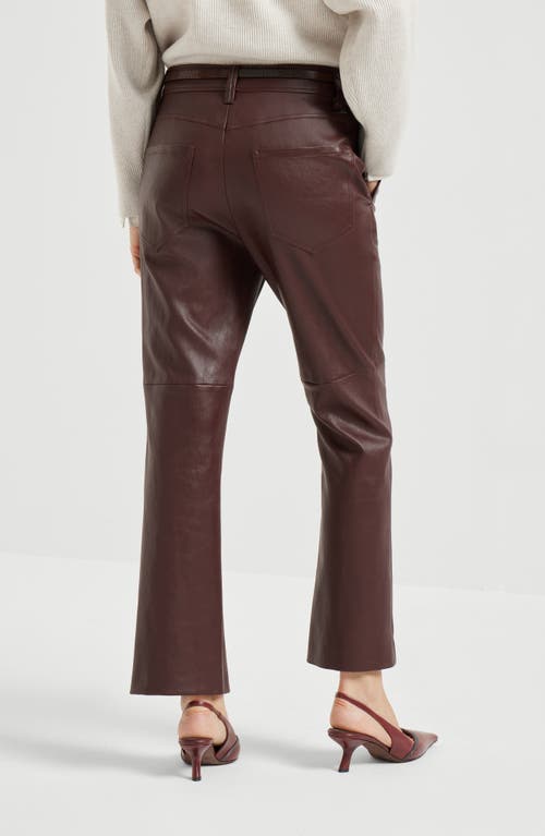Brunello Cucinelli Women Stretch Nappa Leather Square Cigarette Trousers With Jewellery In Brown