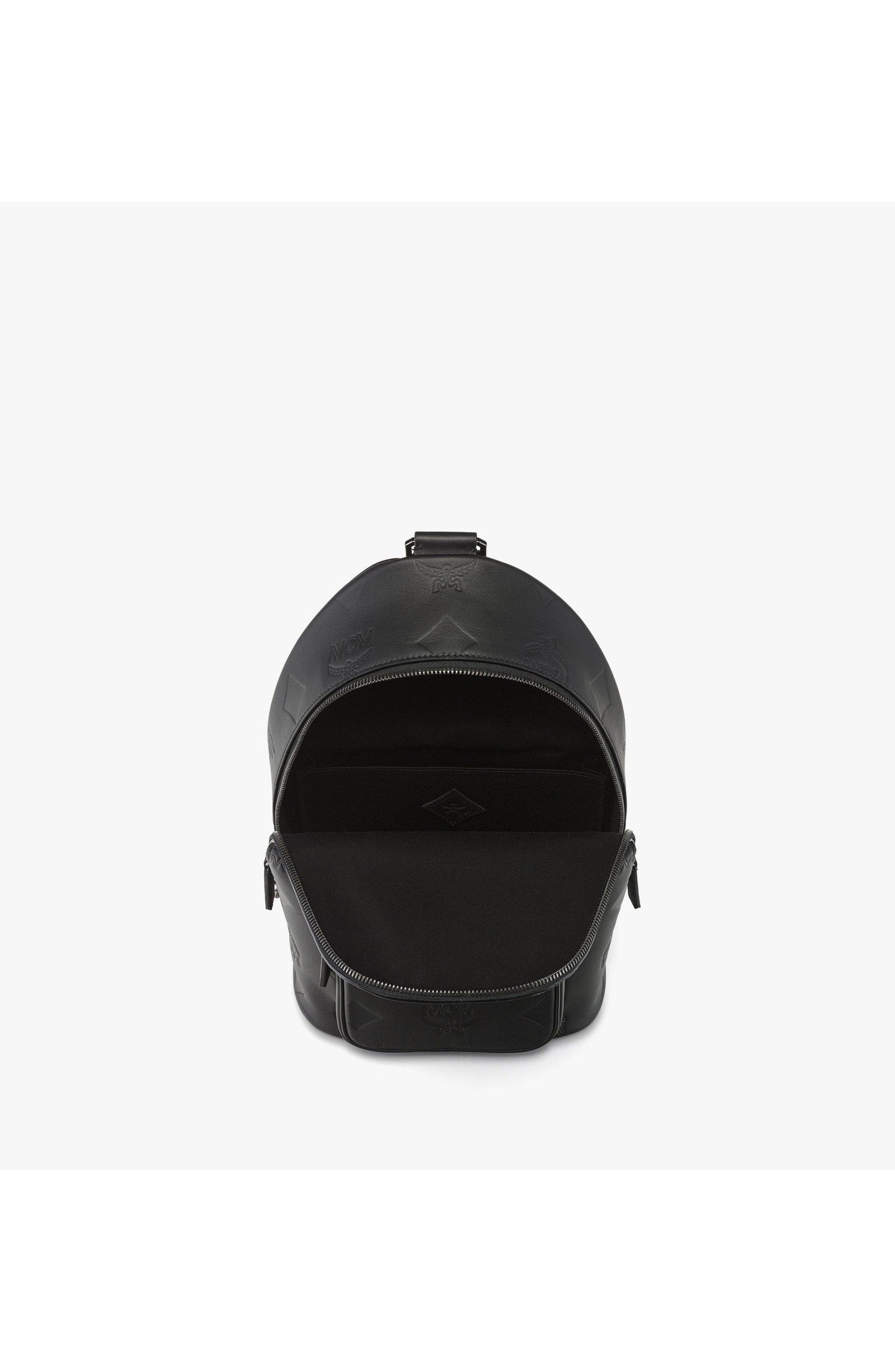 MCM Aren Sling Bag in Embossed Monogram Leather, Alternate, color, Black