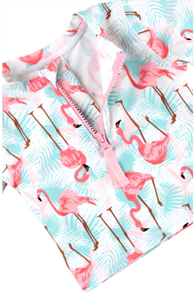Kids' Vibrant Flamingo Long Sleeve Two-Piece Rashguard Swimsuit, Alternate, color, BLUE