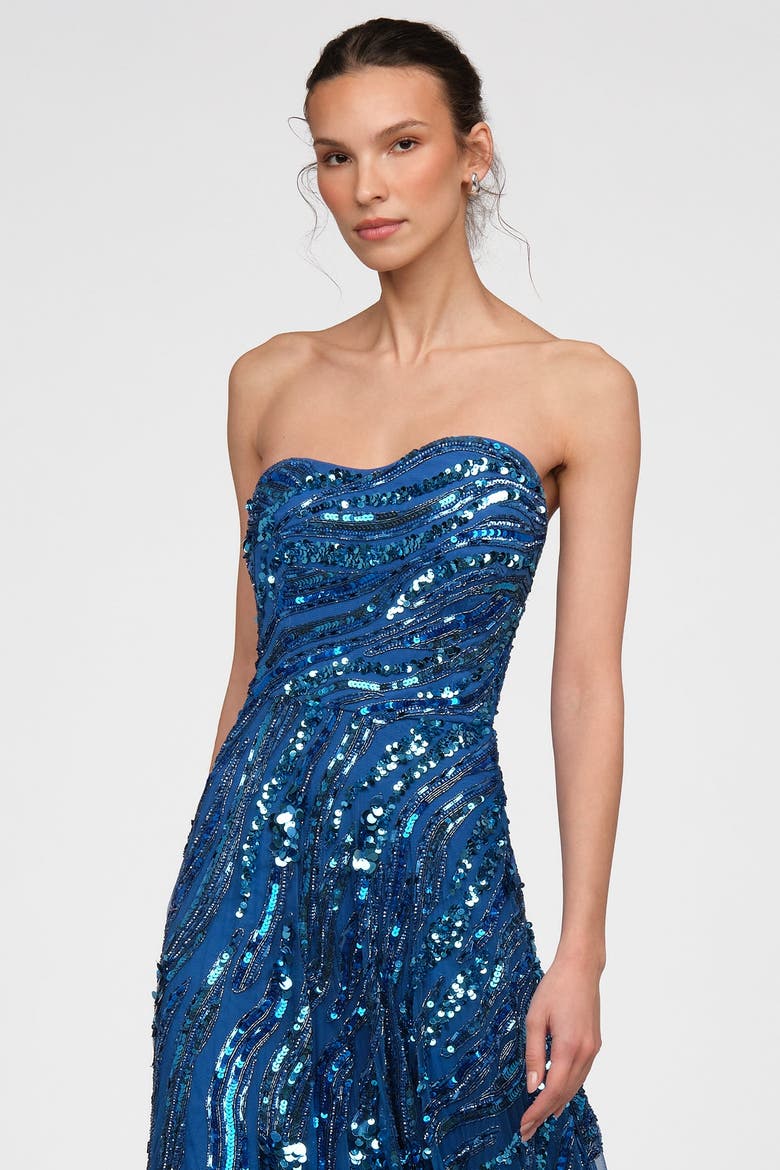 Ariella Hand Beaded Gown, Alternate, color, Sapphire Eclipse