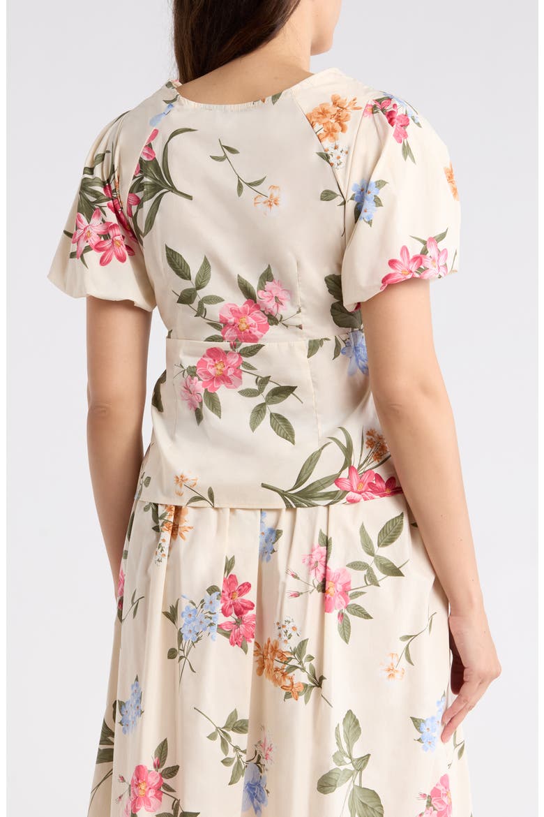 Balloon Sleeve Cotton Poplin Top, Alternate, color, BEIGE GARDEN FLORAL
