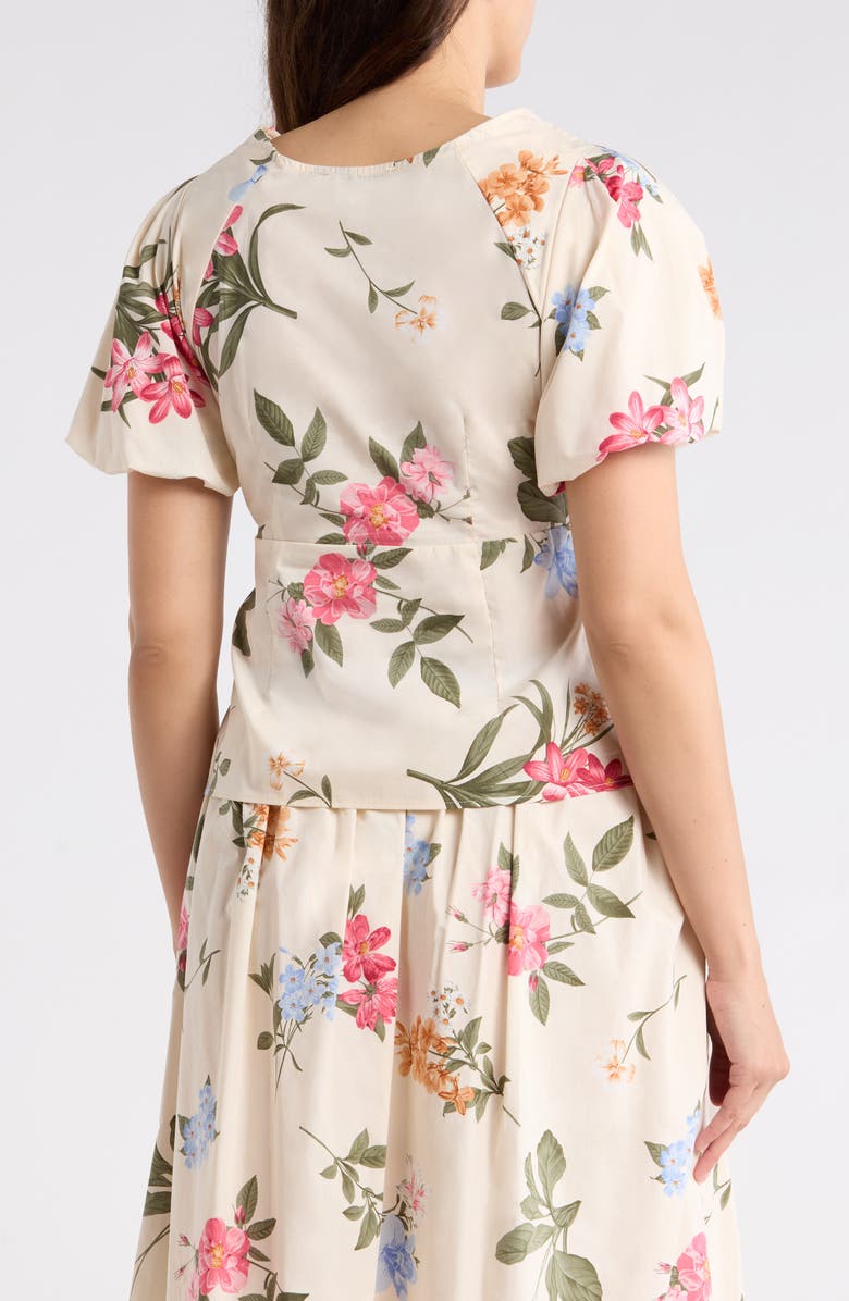 Ellen Tracy Balloon Sleeve Cotton Poplin Top, Alternate, color, Beige Garden Floral