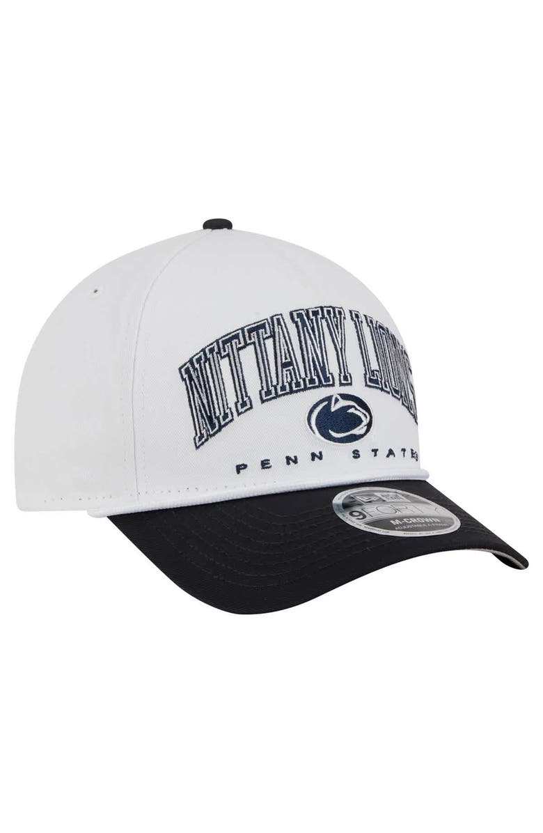 New Era Men's New Era White/Navy Penn State Nittany Lions Arch Two-Tone Rope 9FORTY A-Frame M-Crown Adjustable Hat, Alternate, color, White