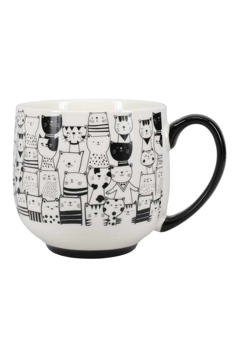 Cat Café Set of 4 Porcelain Mugs, Main, color, BLACK/ WHITE