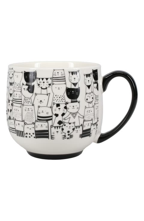 Cat Café Set of 4 Porcelain Mugs