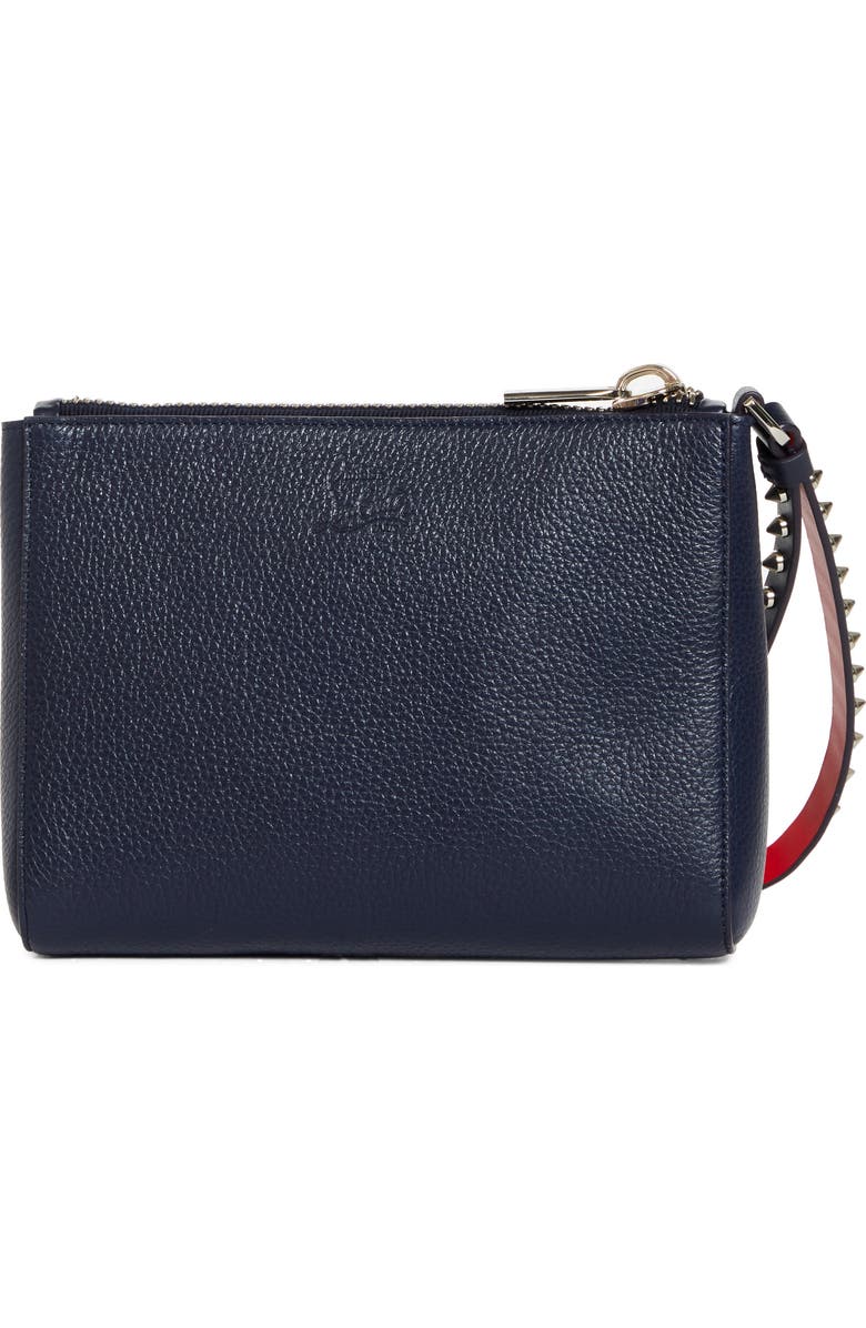 Christian Louboutin Mini Cabata Soft Leather Pouch, Alternate, color, Zaffiro/ Silver