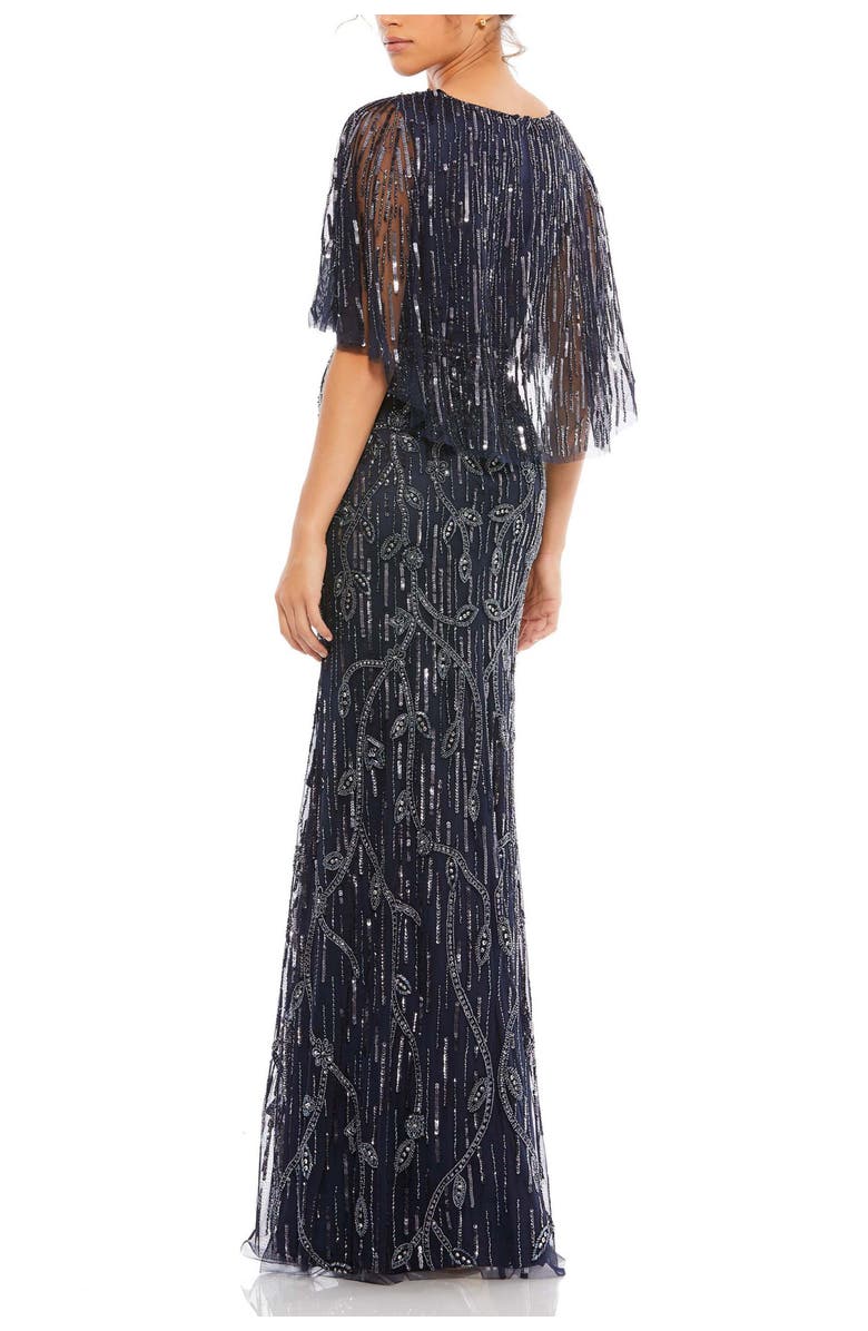 Mac Duggal Embellished Cap Sleeve Faux Wrap Trumpet Gown, Alternate, color, Midnight