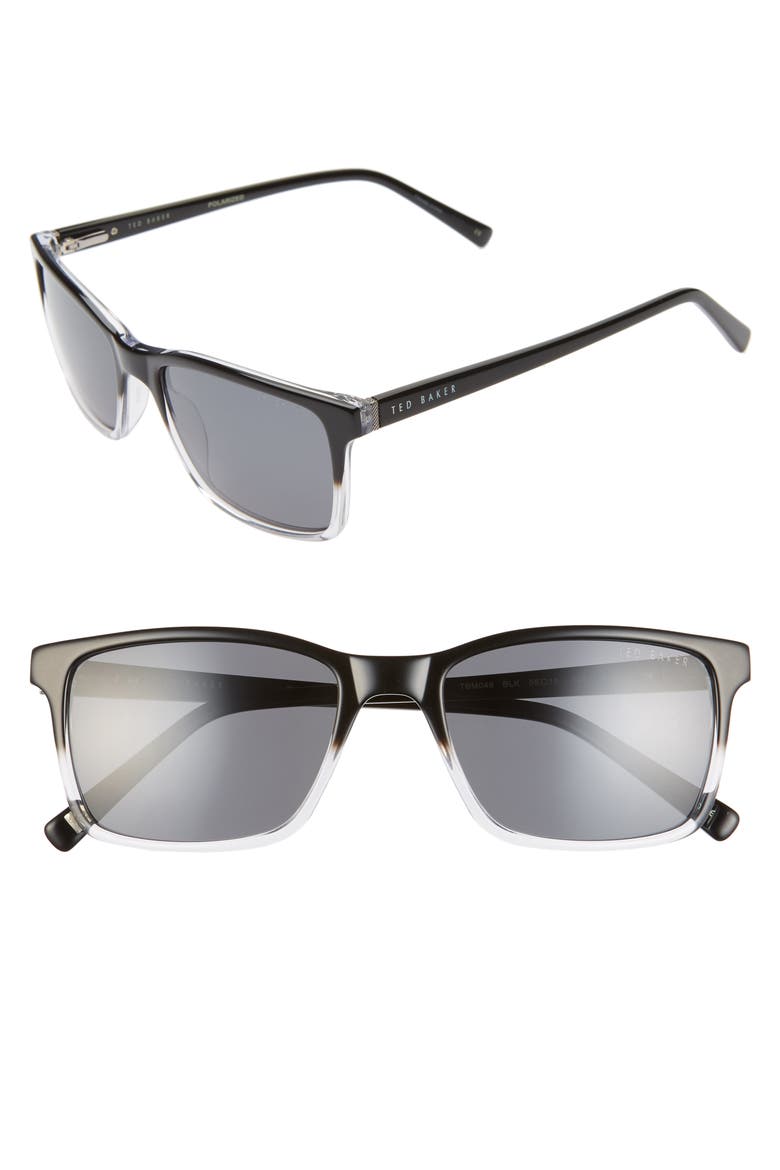 55mm Polarized Rectangular Sunglasses, Main, color, BLACK