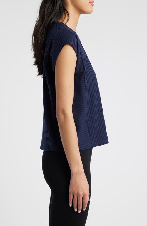 Eileen Fisher Crewneck Cap Sleeve Ribbed T-shirt In Ink
