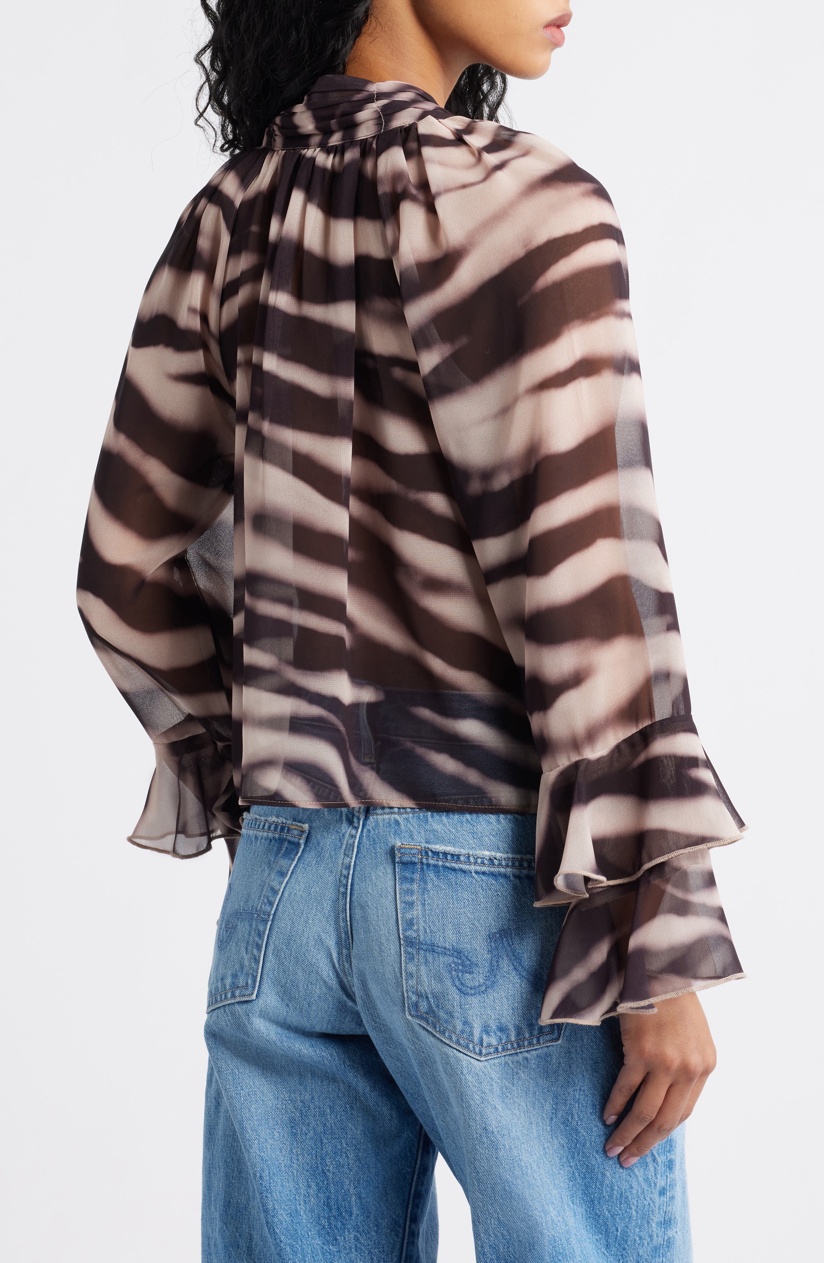 Zebra Print Tie Neck Chiffon Top - image 2