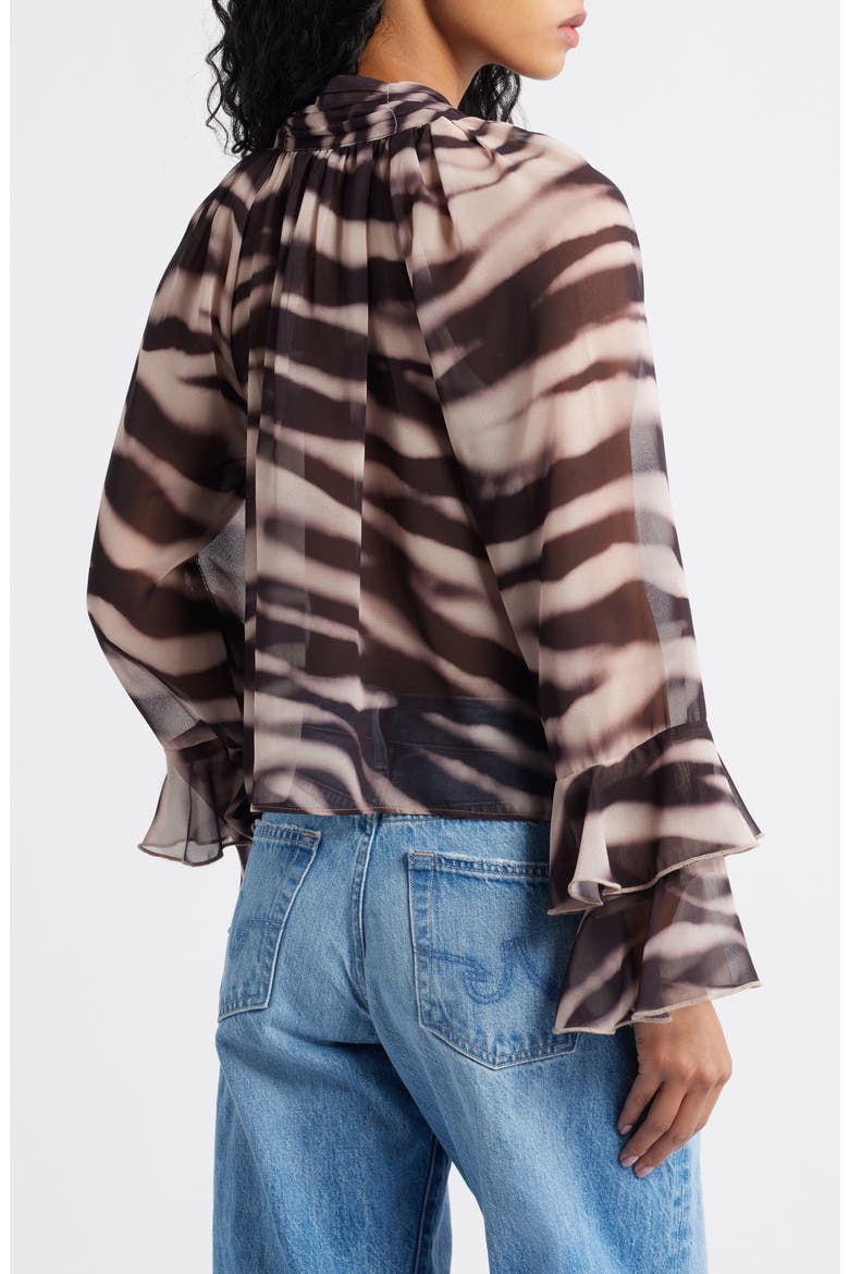 Zebra Print Tie Neck Chiffon Top, Alternate, color, BROWN MULTI