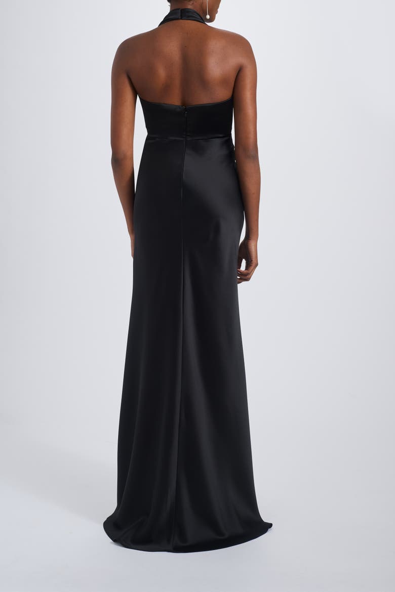 V-neck Fit-to-Flare Halter Gown, Alternate, color, Black