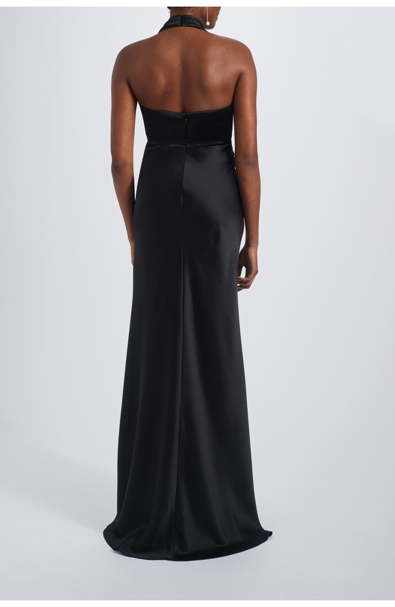 Amsale V-neck Fit-to-Flare Halter Gown, Alternate, color, Black