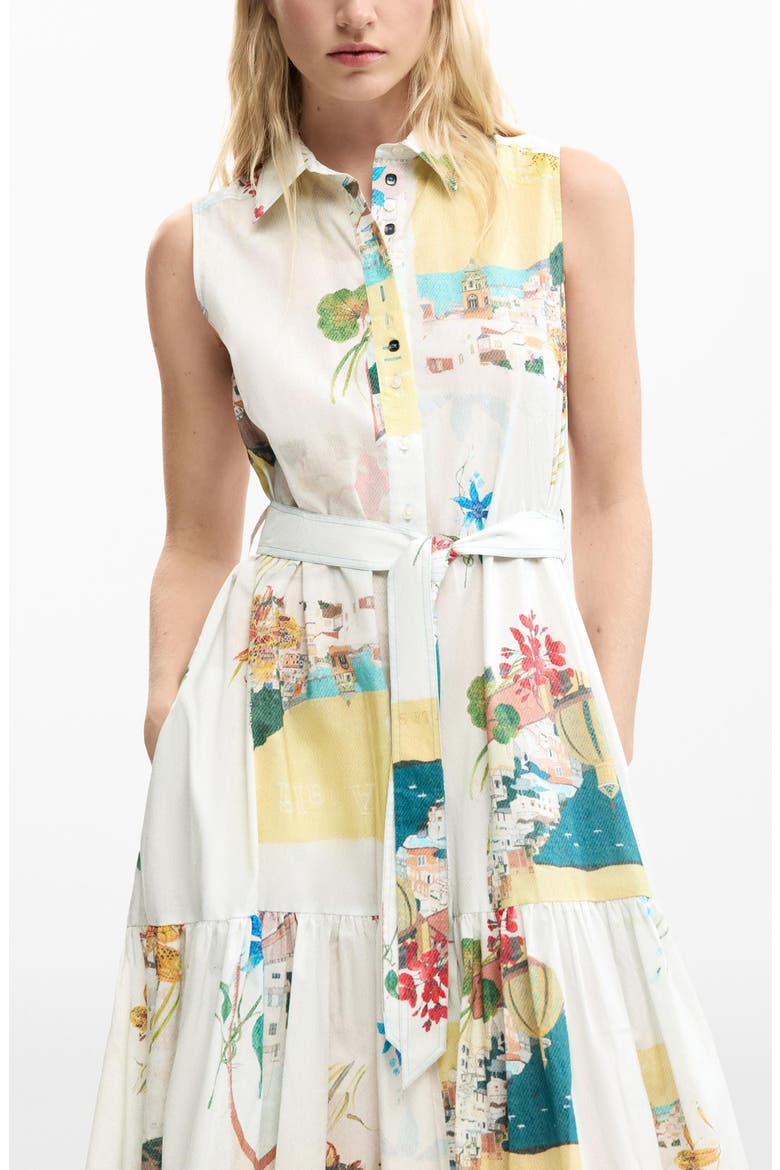 Postcard Print Sleeveless Shirtdress, Alternate, color, LIGHT BLUE
