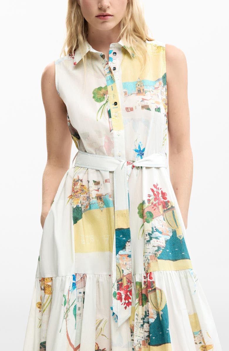 Desigual Postcard Print Sleeveless Shirtdress, Alternate, color, Light Blue