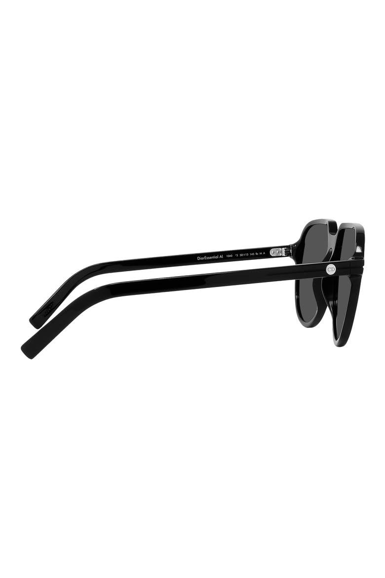 'DiorEssential AI 58mm Pilot Sunglasses, Alternate, color, SHINY BLACK / SMOKE