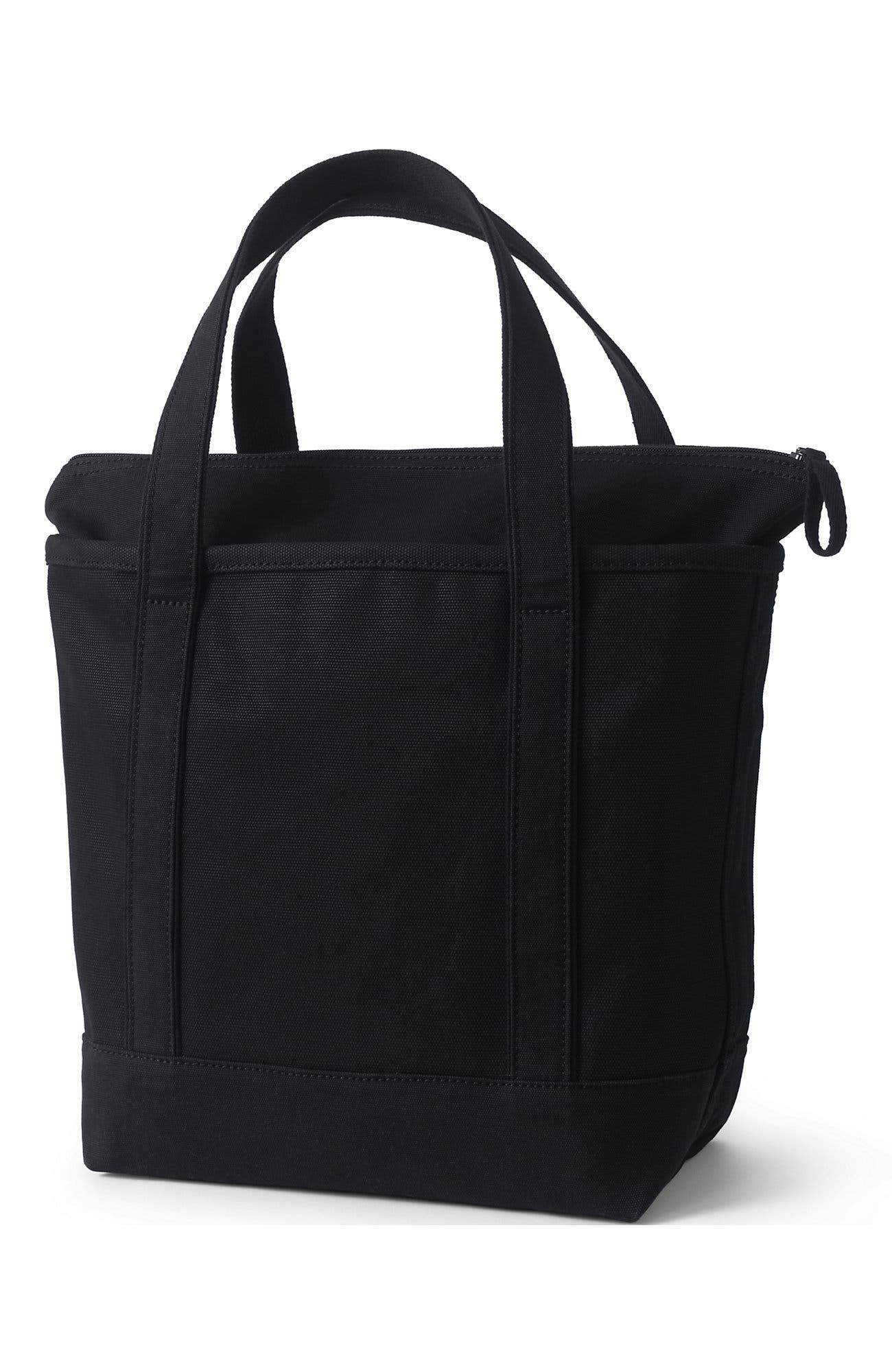 Lands' End Zip Top Canvas Tote Bag, Alternate, color, Black/Black