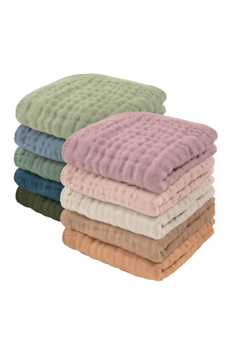 Comfy Cubs Muslin Washcloths - Pack of 10, Main, color, Multicolor