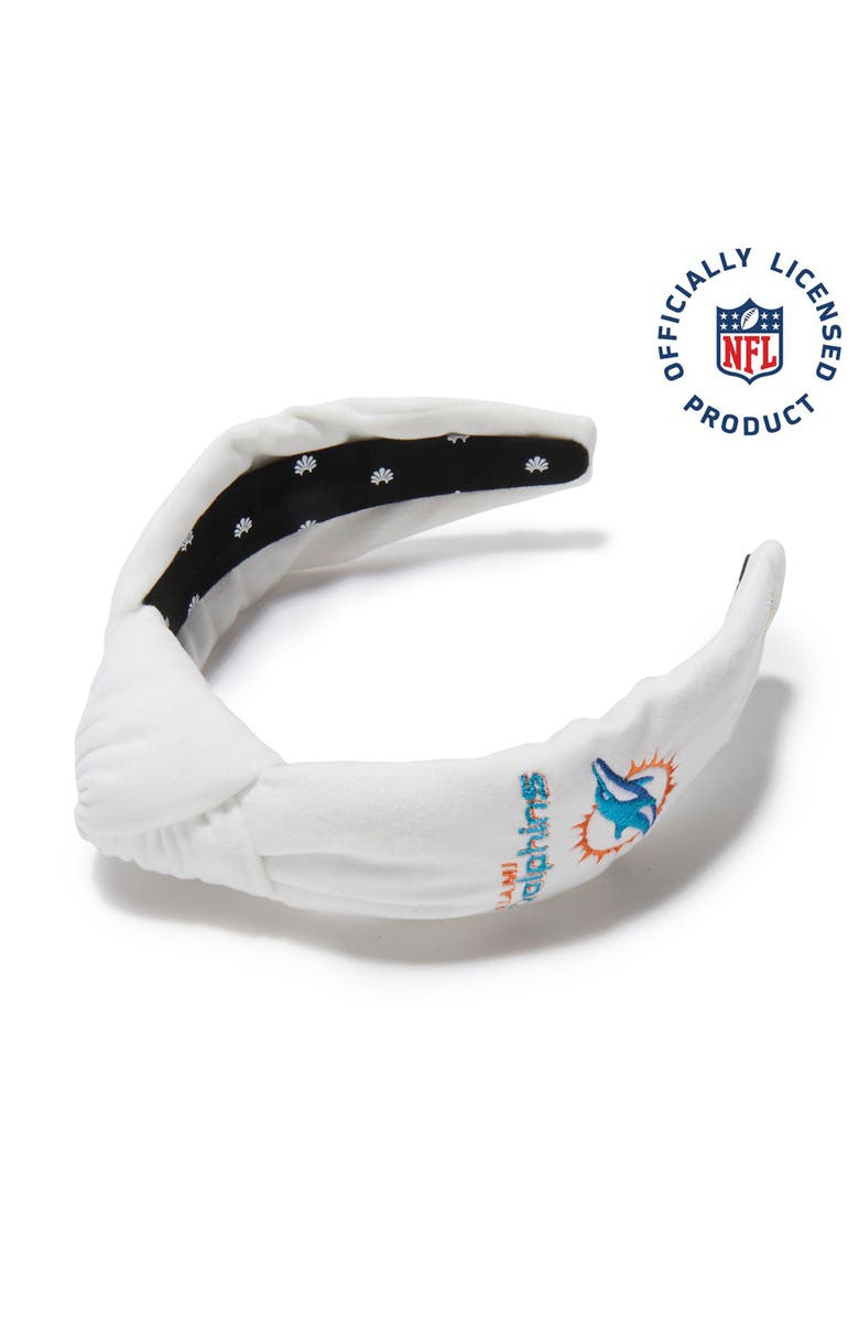 Lele Sadoughi Miami Dolphins Embroidered Knotted Headband, Main, color, Ivory 100