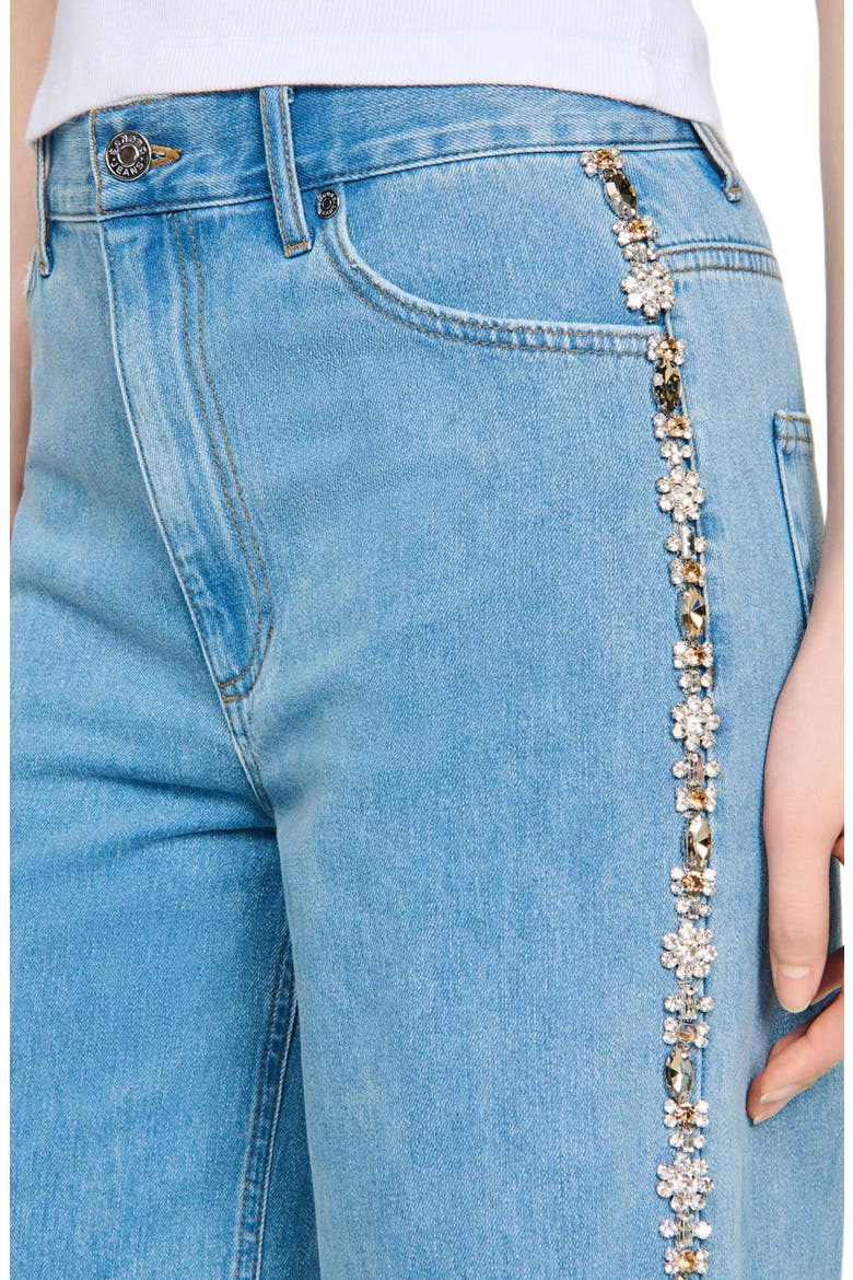 Faded straight-leg rhinestone jeans, Alternate, color, Blue jean