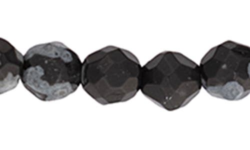 John Varvatos Skull Obsidian Beaded Stretch Bracelet In Black/silver