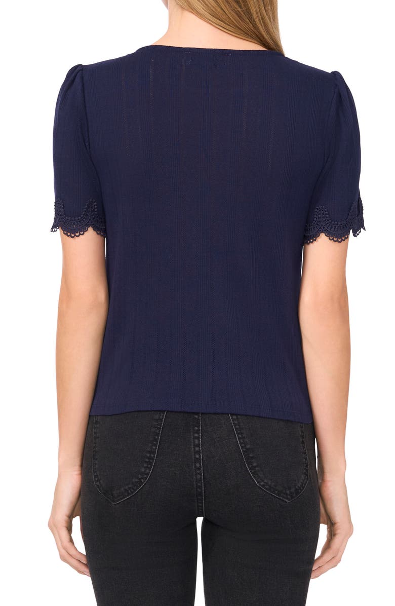 CeCe Pointelle Stitch Scalloped Cuff Cotton Blend Top, Alternate, color, Classic Navy