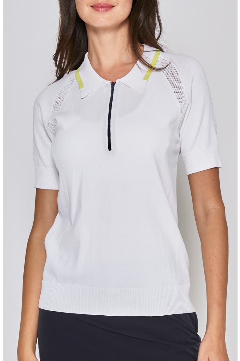 ZIP FRONT KNIT POLO, Main, color, WHITE/ YELLOW/ NAVY