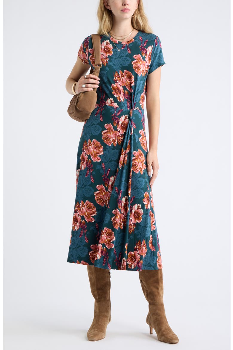 Twist Waist Jersey Midi Dress, Alternate, color, GREEN- PINK PAISLEY BOUQUET