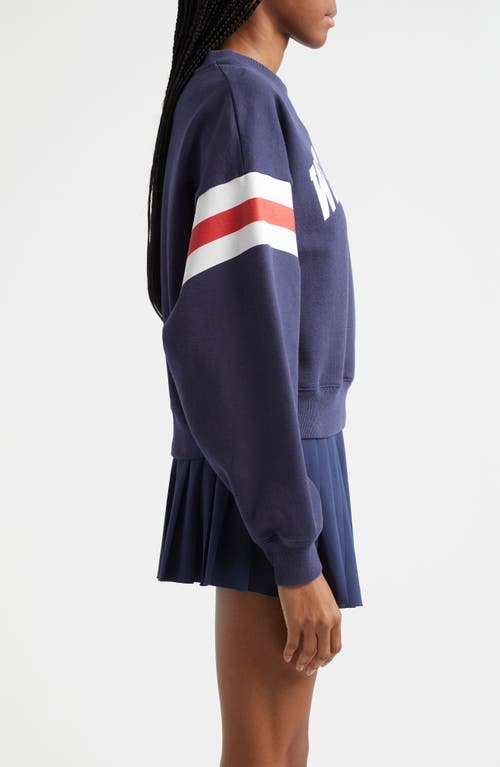 Sporty And Rich Sporty & Rich Wellness Rugby Stripe Cotton Graphic Sweatshirt In Navy