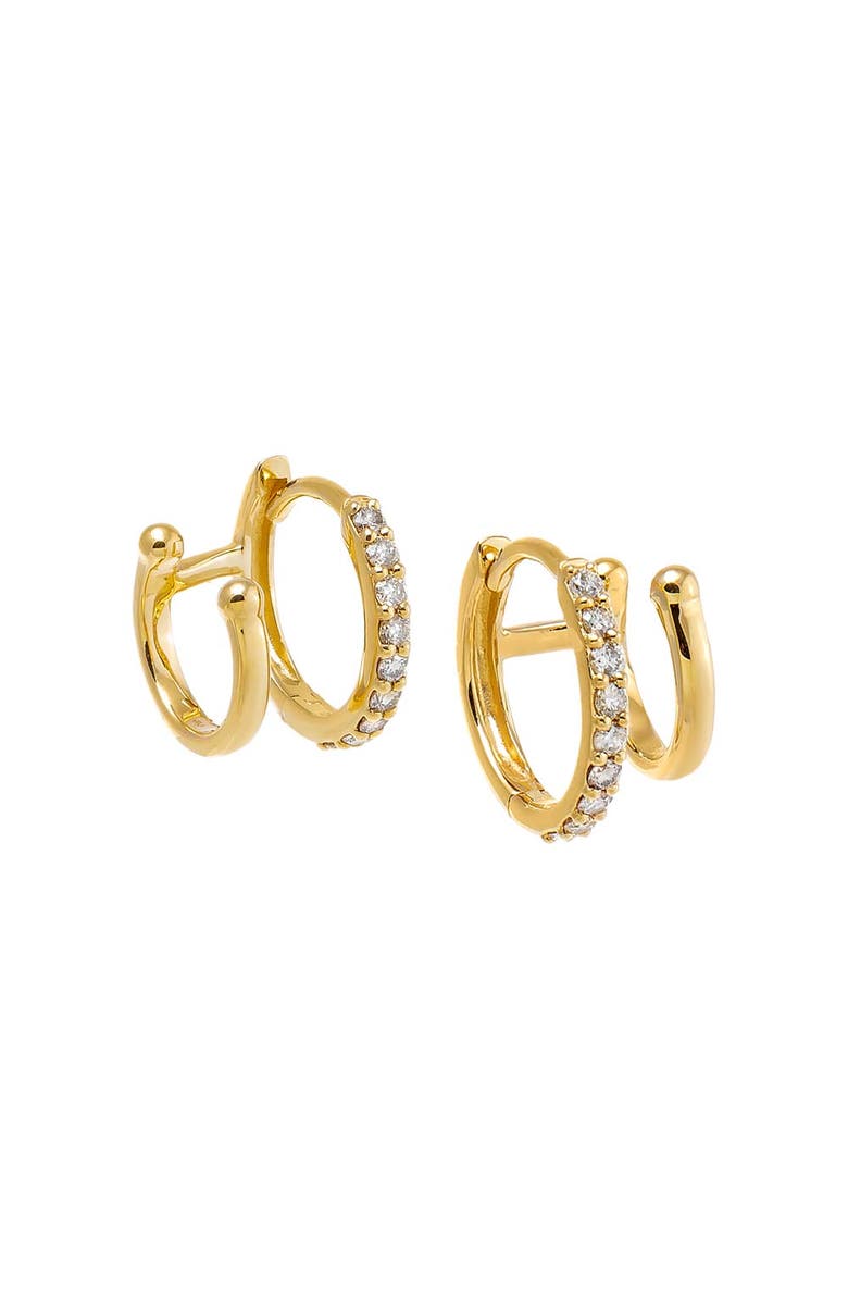BY ADINA EDEN Diamond Solid/Pave Huggie X Ear Cuff Earring 14K, Main, color, 14K Gold