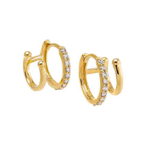 Diamond Solid/Pave Huggie X Ear Cuff Earring 14K
