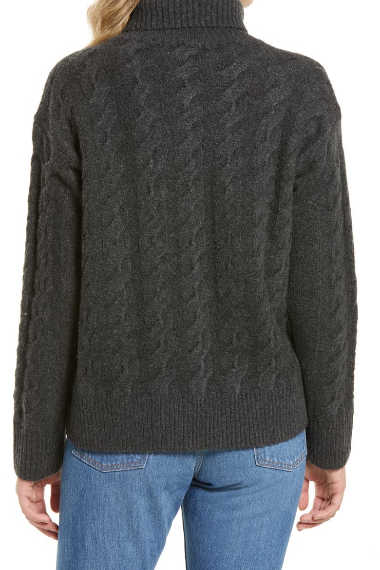 Cable Turtleneck Sweater, Alternate, color, GREY DARK CHARCOAL HEATHER