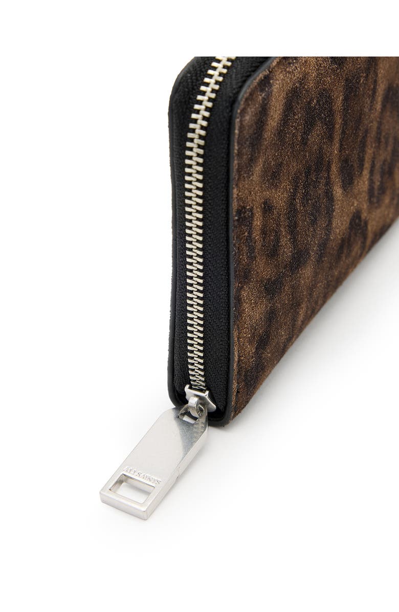 AllSaints Lena Leopard Suede Zip Wallet, Alternate, color, Leopard Brown