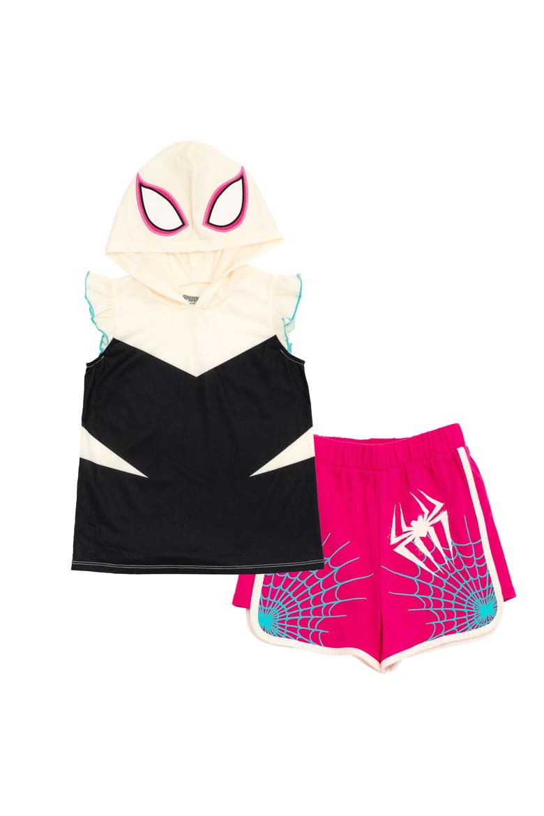 Spider-Man Cosplay 2-Piece Sleeveless Hoodie and Shorts Set, Main, color, Teal Ghost Spider