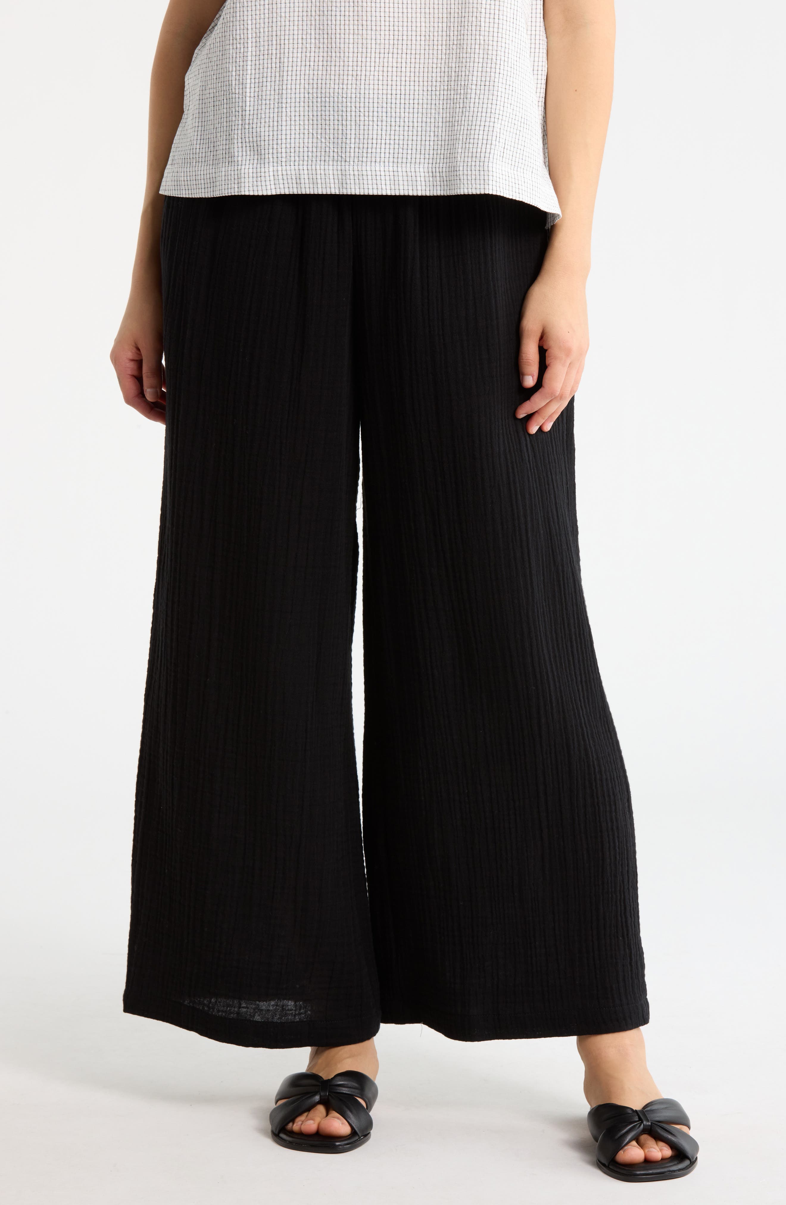 Eileen Fisher Wide Leg Organic Cotton Ankle Pants