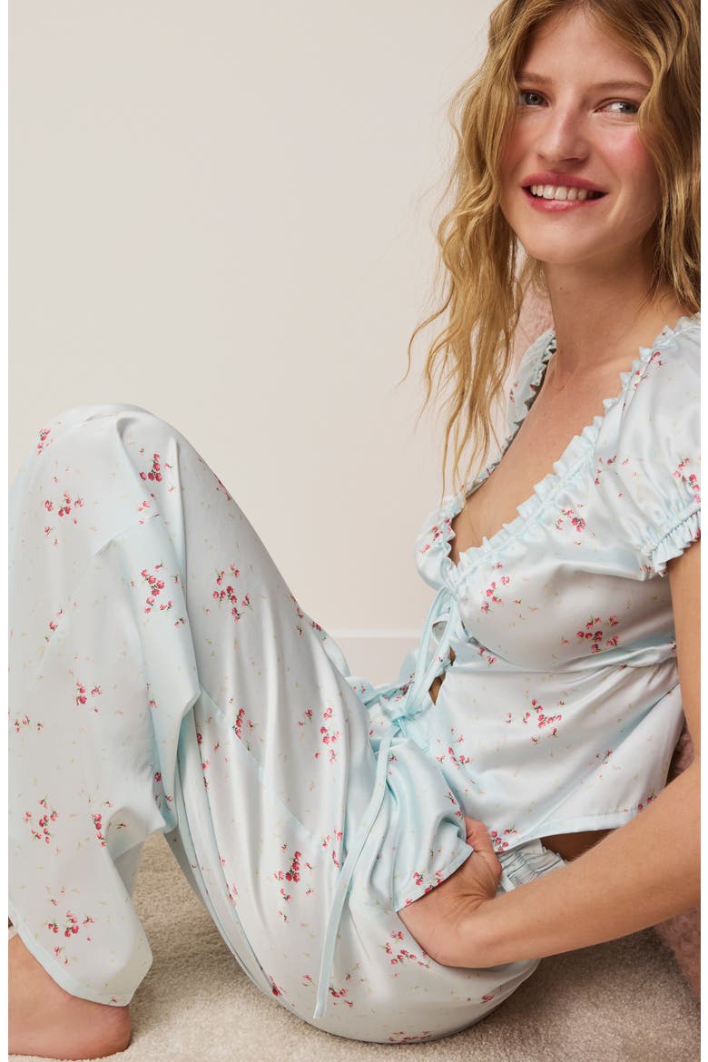 Fiocco Floral Puff Sleeve Sleep Top, Alternate, color, IMP BLUE GREEN.