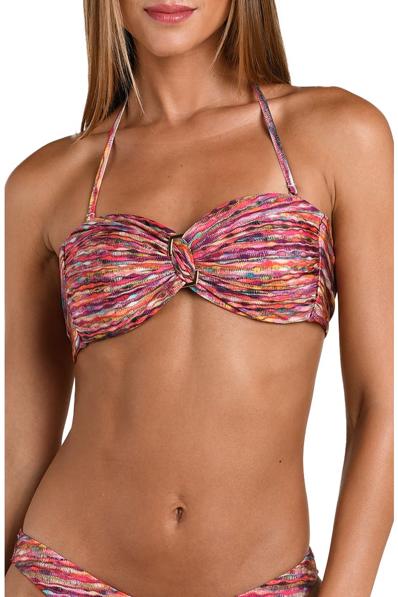 Shimmer Ripple Twist Bandeau Bikini Top, Main, color, PINK MULTI