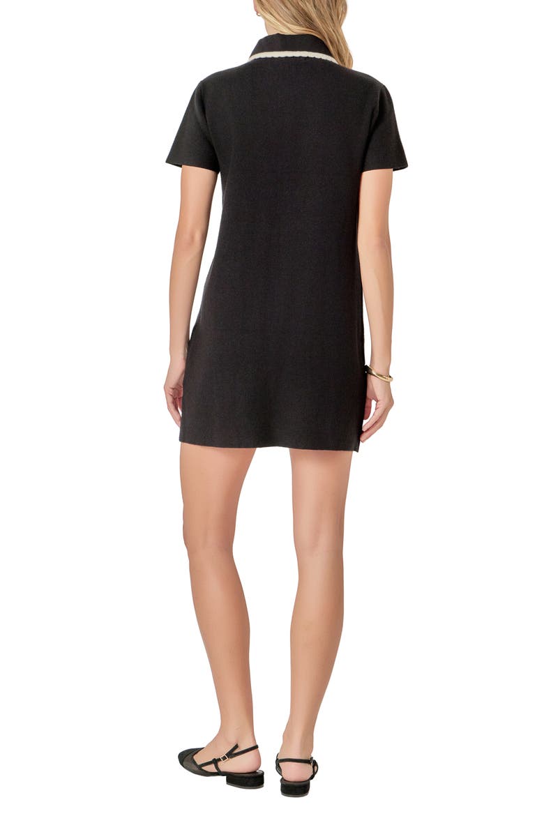 Scalloped Polo Minidress, Alternate, color, BLACK/ WHITE
