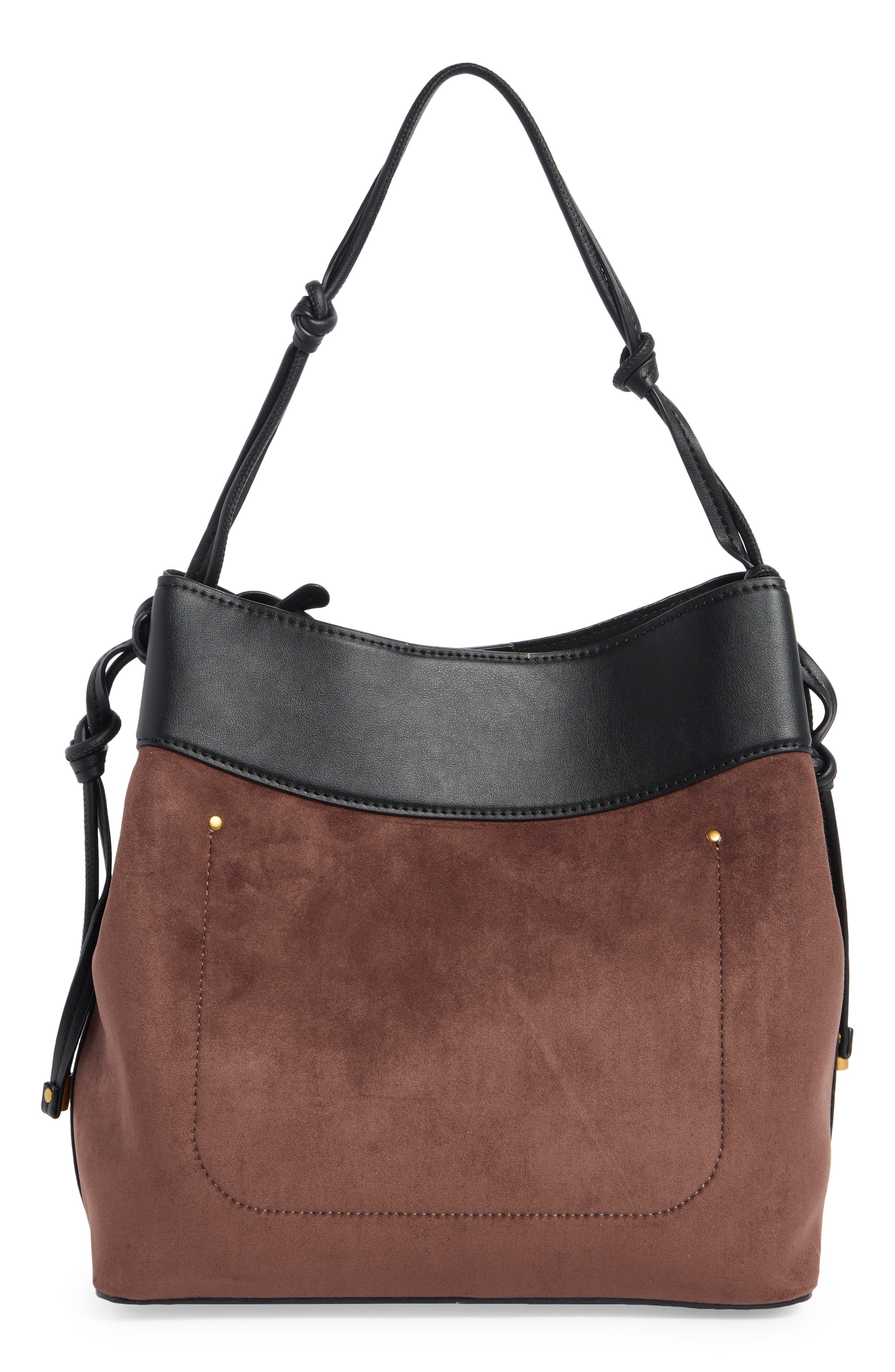 Steve Madden Opal Mixed Media Hobo Bag, Alternate, color, Suede Chocolate
