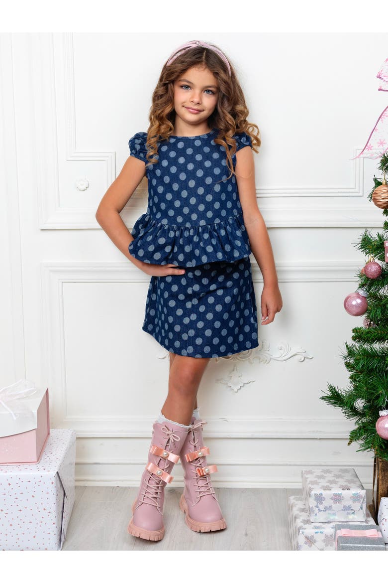Cute Peplum Denim Top and Skirt Set, Alternate, color, Blue