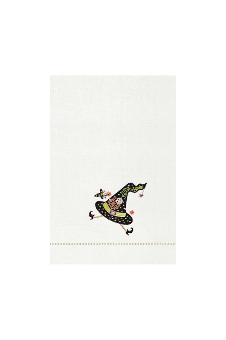 Ms. Muffet Cream & Black Witch Hat Halloween Flour Sack Embroidered Dish Towel, Main, color, Black