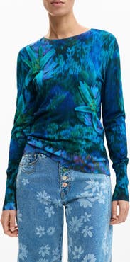 Desigual Floral Fine Gauge Crewneck Sweater