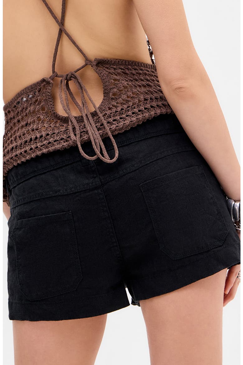 Linen & Cotton Drawstring Shorts, Alternate, color, BLACK